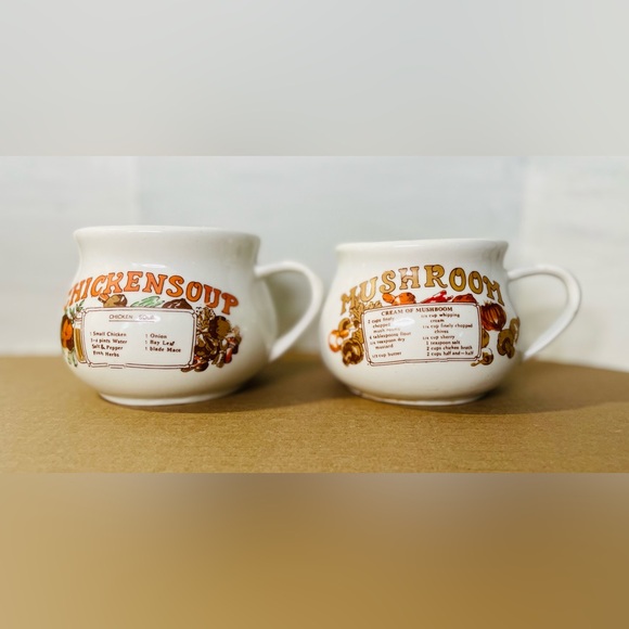VTG Chicken Soup & Mushroom Soup Recipe Ceramic 4” W X 3 1/2” H Set Of One Each - Picture 1 of 6